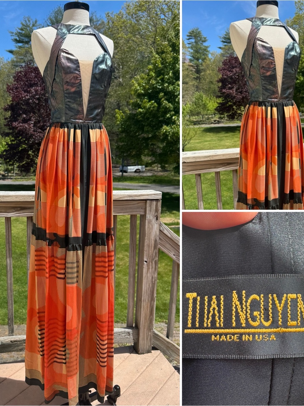 Halter Dress Orange, Black dress - pageant appearance wear - Thai Nguyen couture